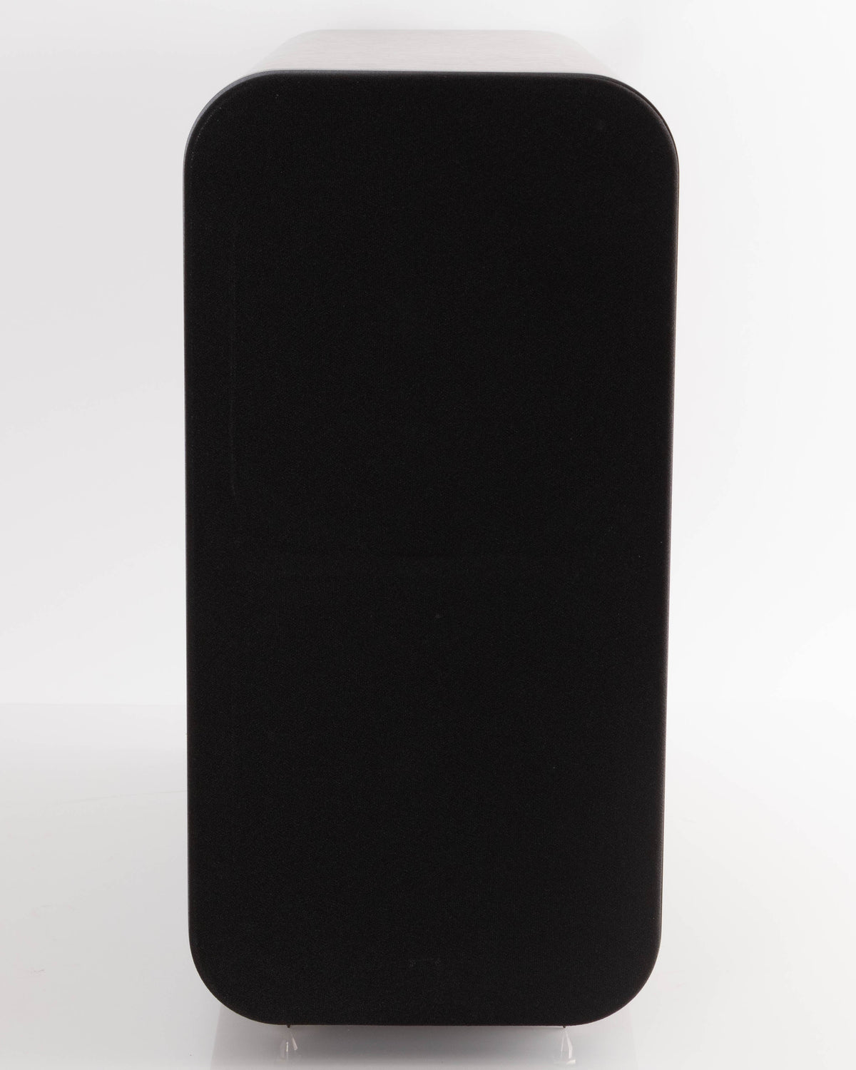 Front view of a used Q Acoustics 3070S Subwoofer in a American Walnut finish showing Grille