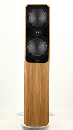 Front view of a used Q Acoustics 5050 Floorstanding Speaker in an oak finish