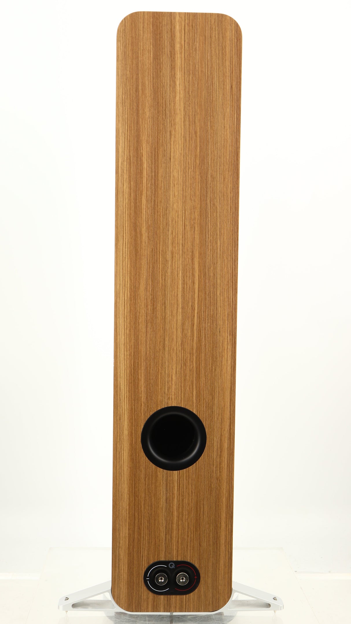 Rear view of a used Q Acoustics 5050 Floorstanding Speaker in an oak finish