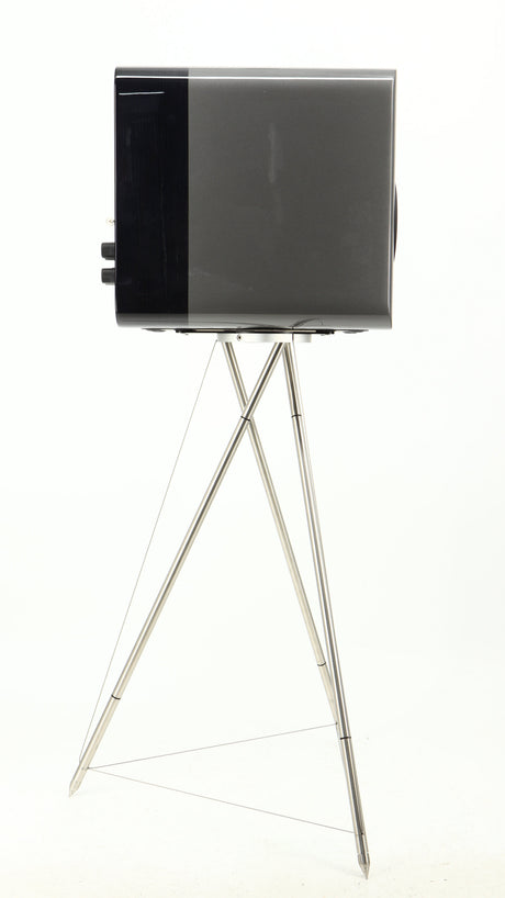 Left side view of a used Q Acoustics Concept 300 Standmount Speaker W/ Stand in a black finish