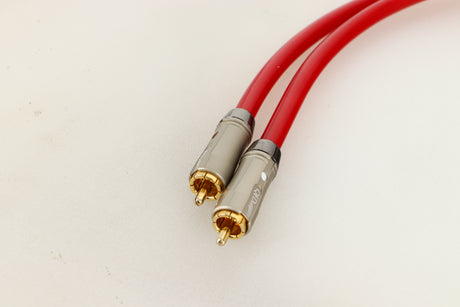 Close up view of a used pair of QED Reference Audio 1 RCA Interconnect 0.5m 