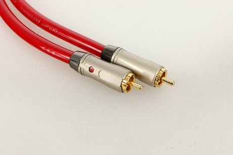 Close up view of a used pair of QED Reference Audio 1 RCA Interconnect 0.5m 