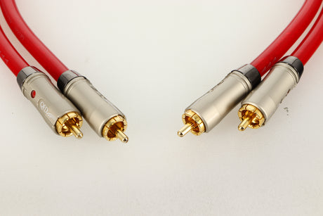 Close up view of a used pair of QED Reference Audio 1 RCA Interconnect 0.5m 