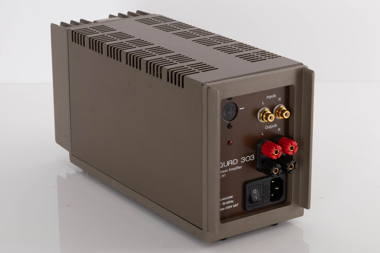 Rear right corner of a used Quad 303 Power Amplifier