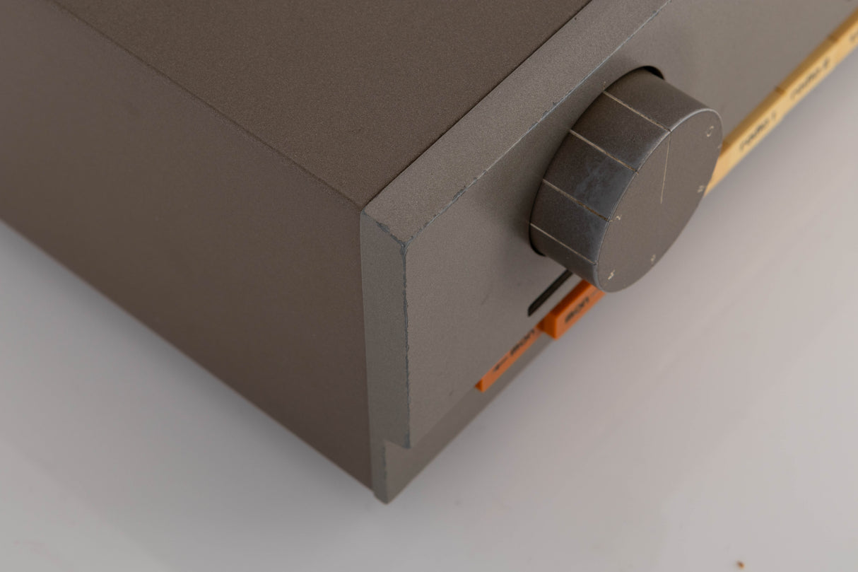 Front left corner of a used Quad 33 Pre Amplifier (Modified)