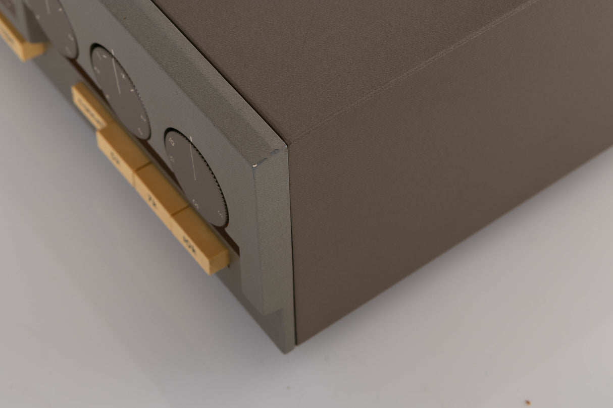 Front right corner of a used Quad 33 Pre Amplifier (Modified)