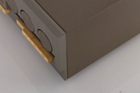 Front right corner of a used Quad 33 Pre Amplifier (Modified)