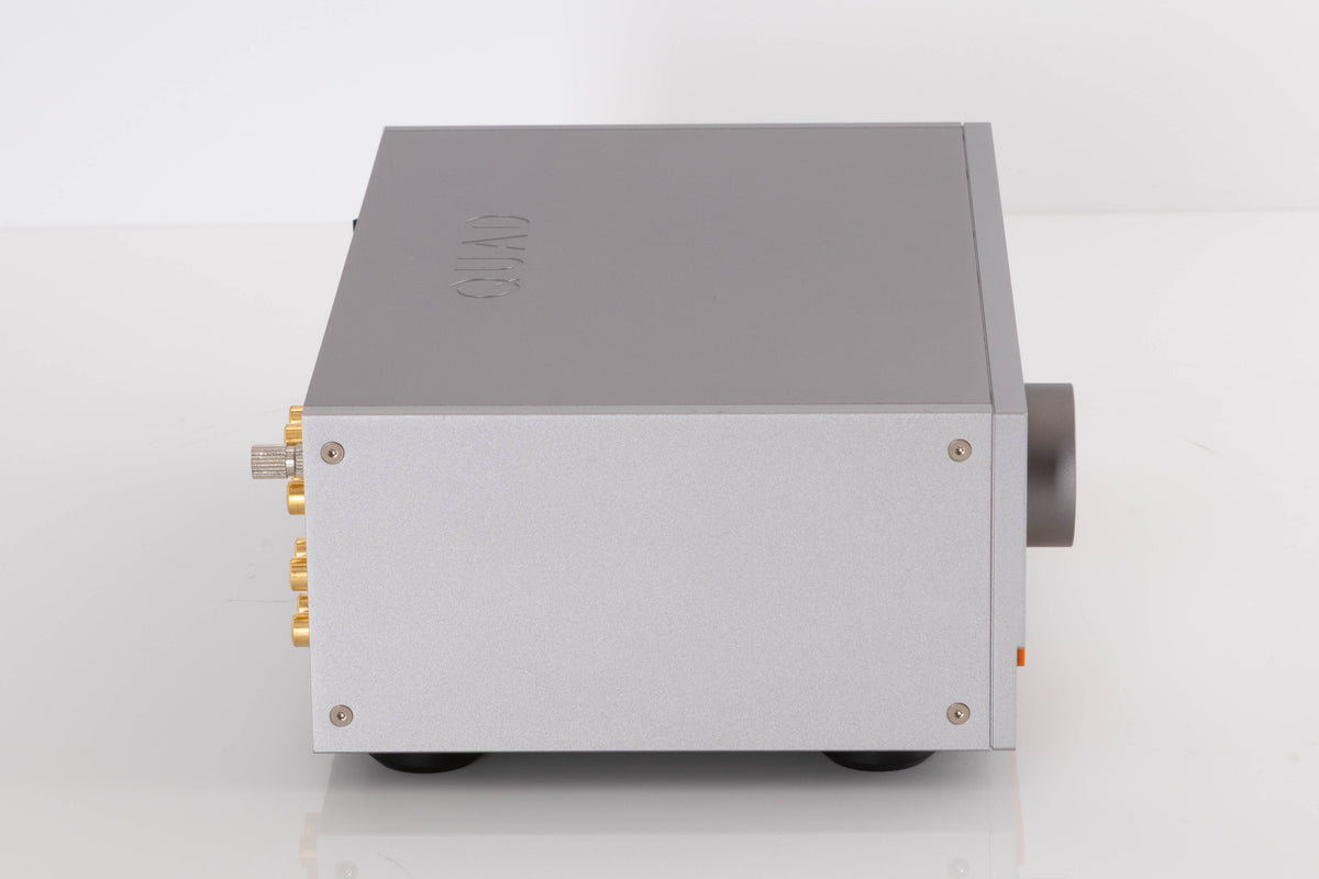 Left side view of a used Quad 33 Pre Amplifier in a Silver finish