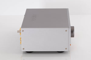 Left side view of a used Quad 33 Pre Amplifier in a Silver finish
