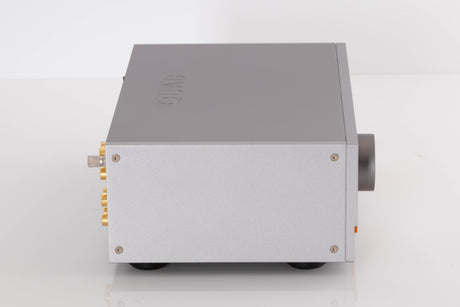 Left side view of a used Quad 33 Pre Amplifier in a Silver finish