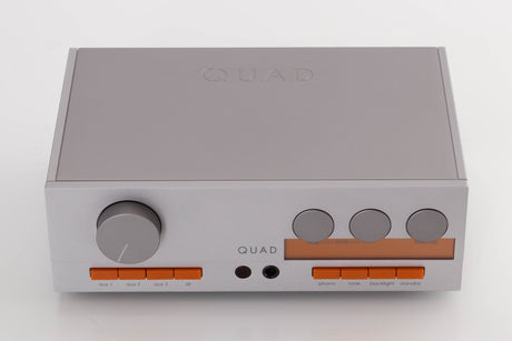 Top of a used Quad 33 Pre Amplifier in a Silver finish