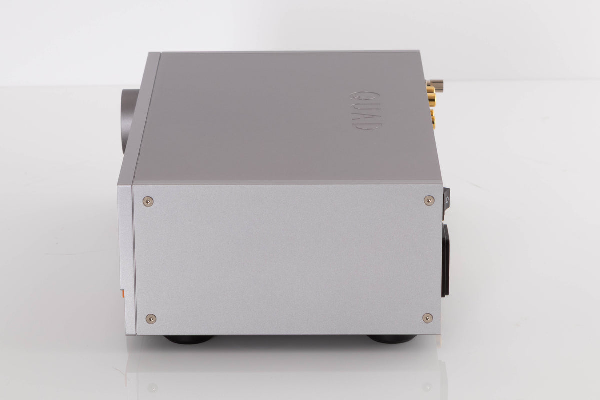 Right side view of a used Quad 33 Pre Amplifier in a Silver finish