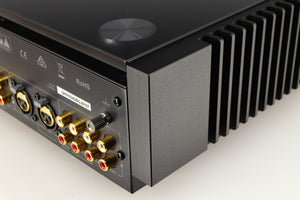 Rear left corner of a used Quad Artera Pre Amplifier in a black finish