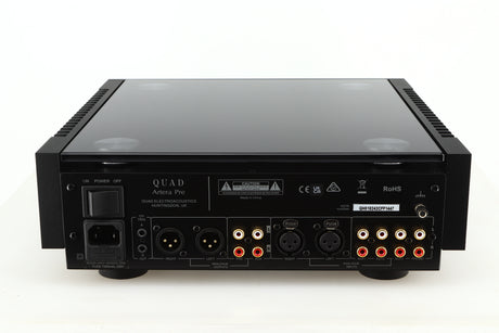 Back view of a used Quad Artera Pre Amplifier showing XLR and RCA inputs/outputs and power input