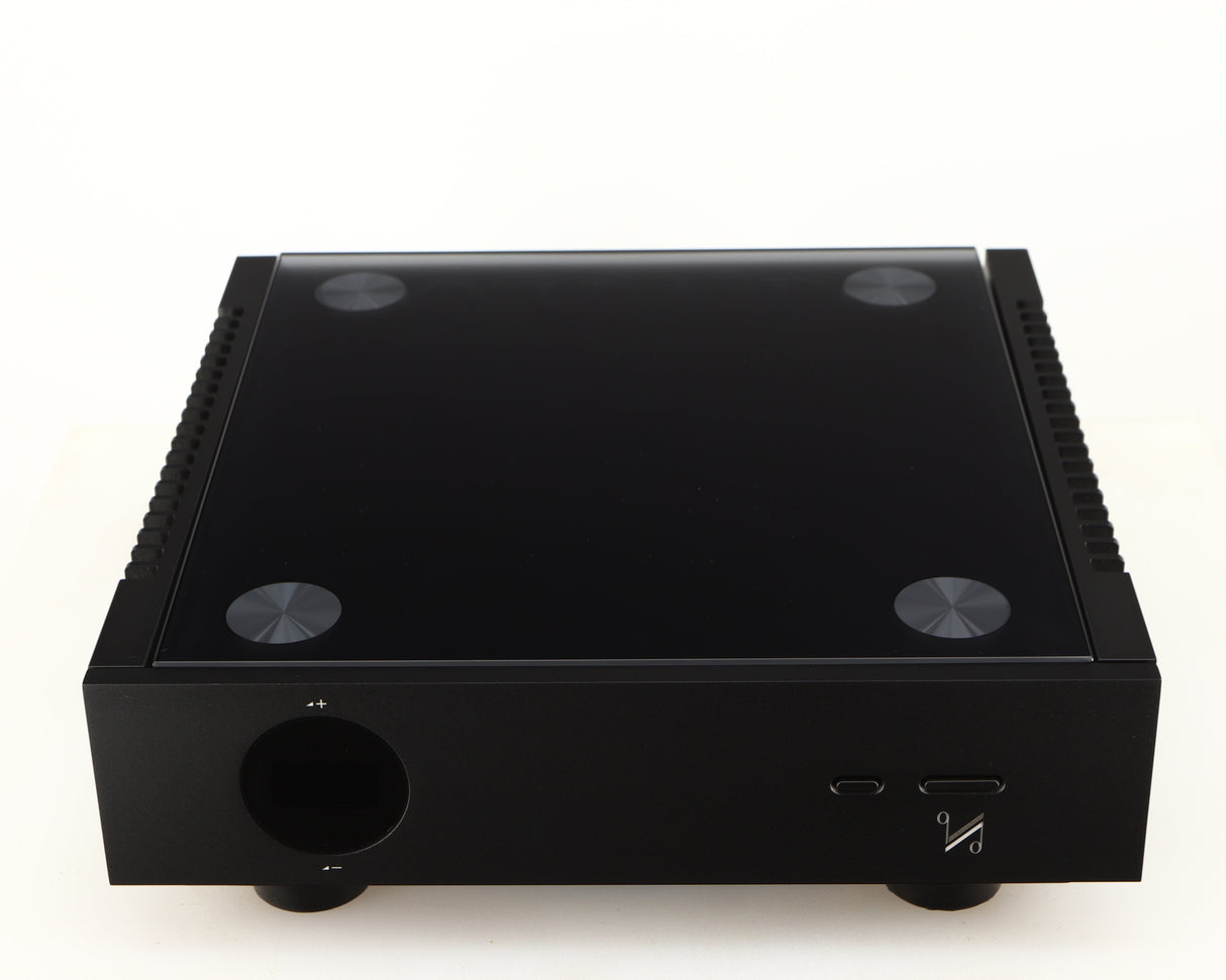 Top of a used Quad Artera Pre Amplifier in a black finish