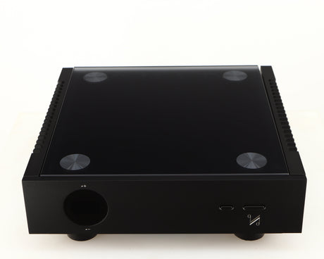 Top of a used Quad Artera Pre Amplifier in a black finish