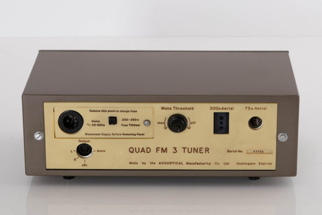 Rear view of a used Quad FM3 Tuner showing Power Input and Mono Output