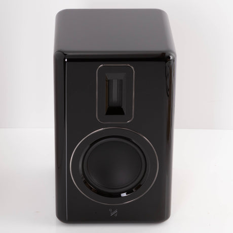Front view of a used Quad Revela 1 Standmount Speaker in a Walnut finish