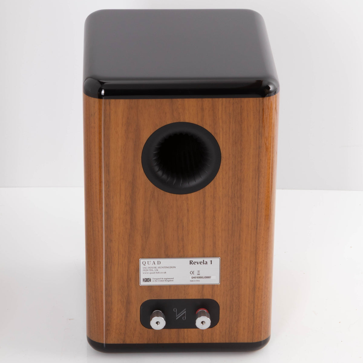 Rear view of a used Quad Revela 1 Standmount Speaker in a Walnut finish