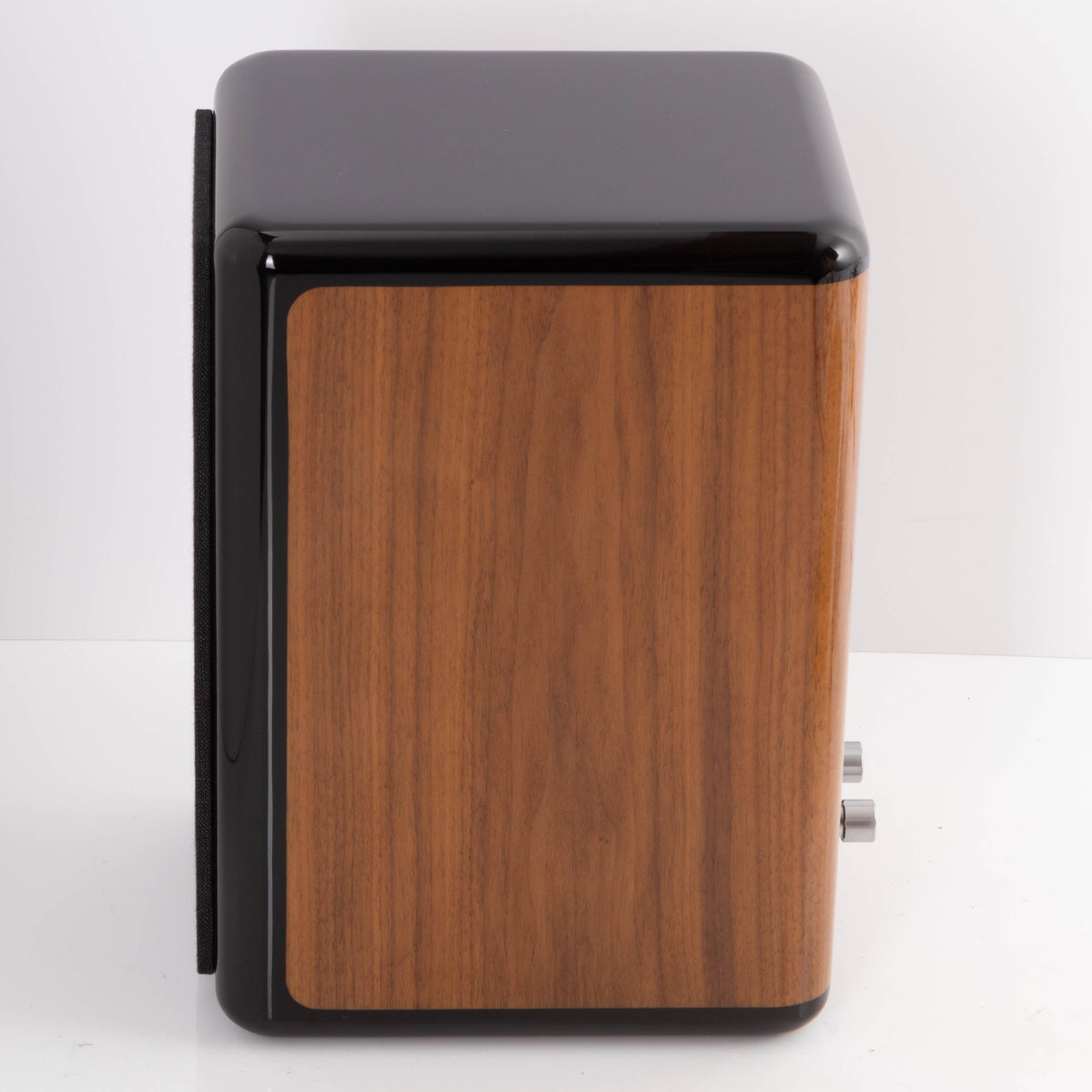 Right side view of a used Quad Revela 1 Standmount Speaker in a Walnut finish