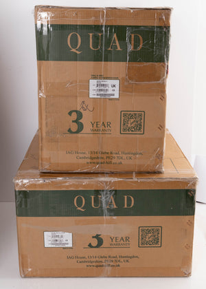 Boxes for used Quad Revela 1 Standmount Speakers W/ Stands in a Walnut finish