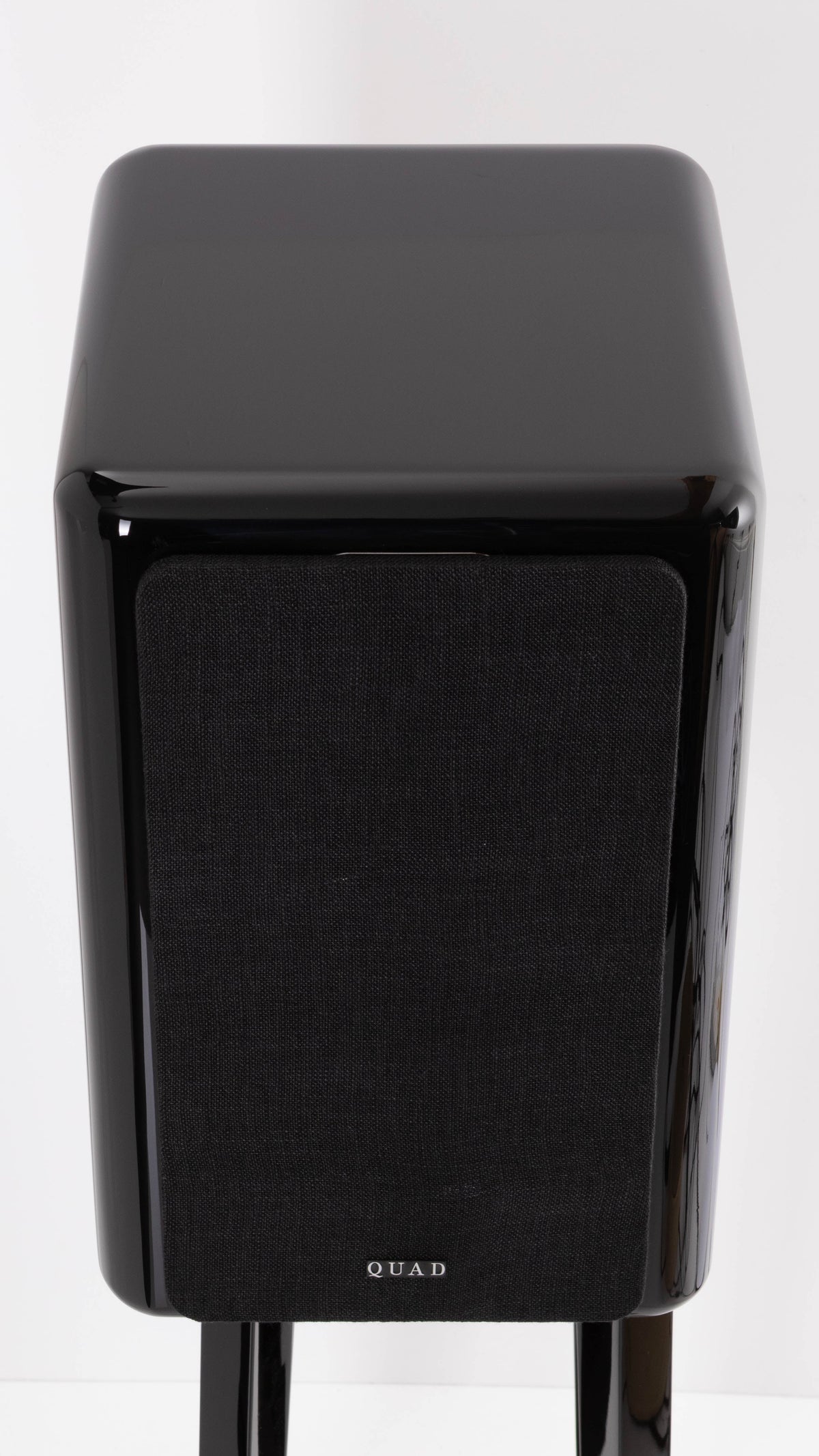 Top of a used Quad Revela 1 Standmount Speakers W/ Stands in a Walnut finish