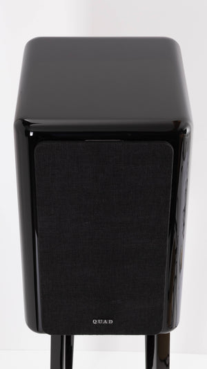 Top of a used Quad Revela 1 Standmount Speakers W/ Stands in a Walnut finish