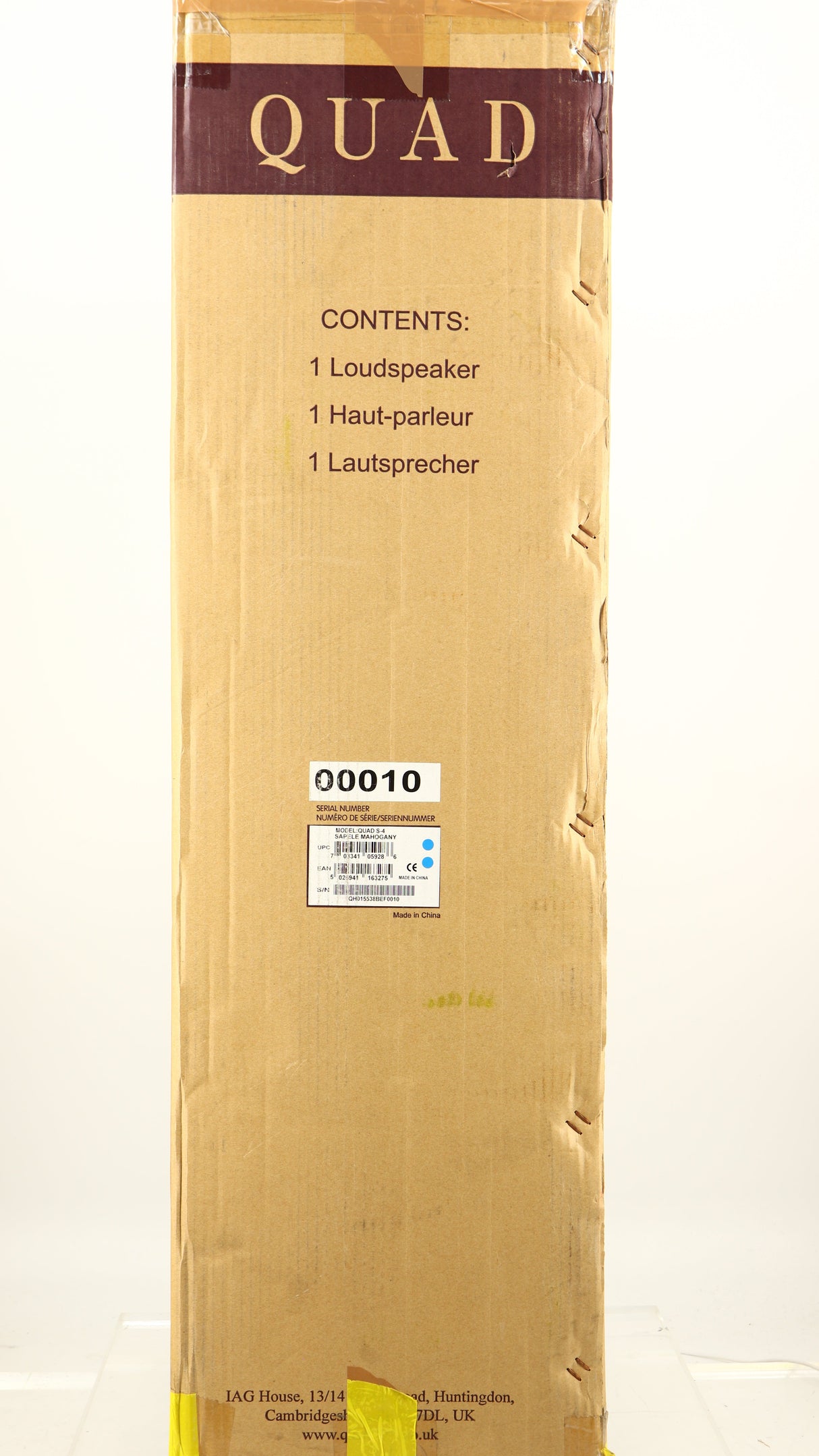 Box for a used Quad S4 Floorstanding Speaker in a sapele mahogany finish