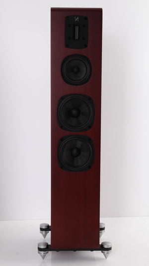 Front view of a used Quad S-4 Floorstanding Speaker in a Sapele Mahogany finish