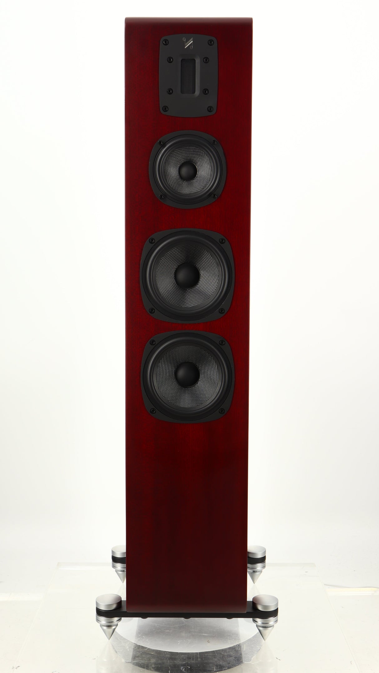 Front view of a used Quad S4 Floorstanding Speaker in a sapele mahogany finish