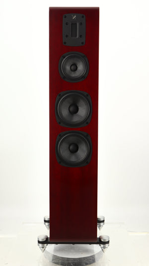 Front view of a used Quad S4 Floorstanding Speaker in a sapele mahogany finish