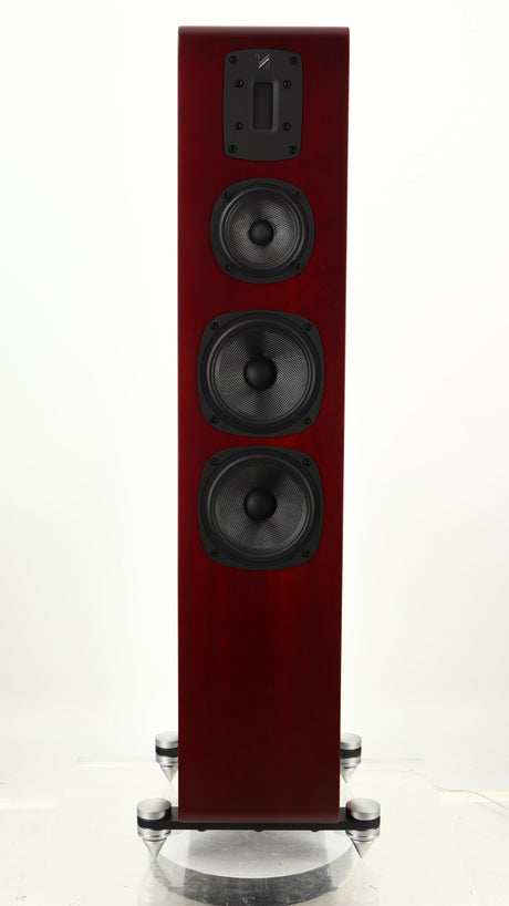 Front view of a used Quad S4 Floorstanding Speaker in a sapele mahogany finish