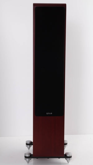 Front view of a used Quad S-4 Floorstanding Speaker in a Sapele Mahogany finish showing Grille