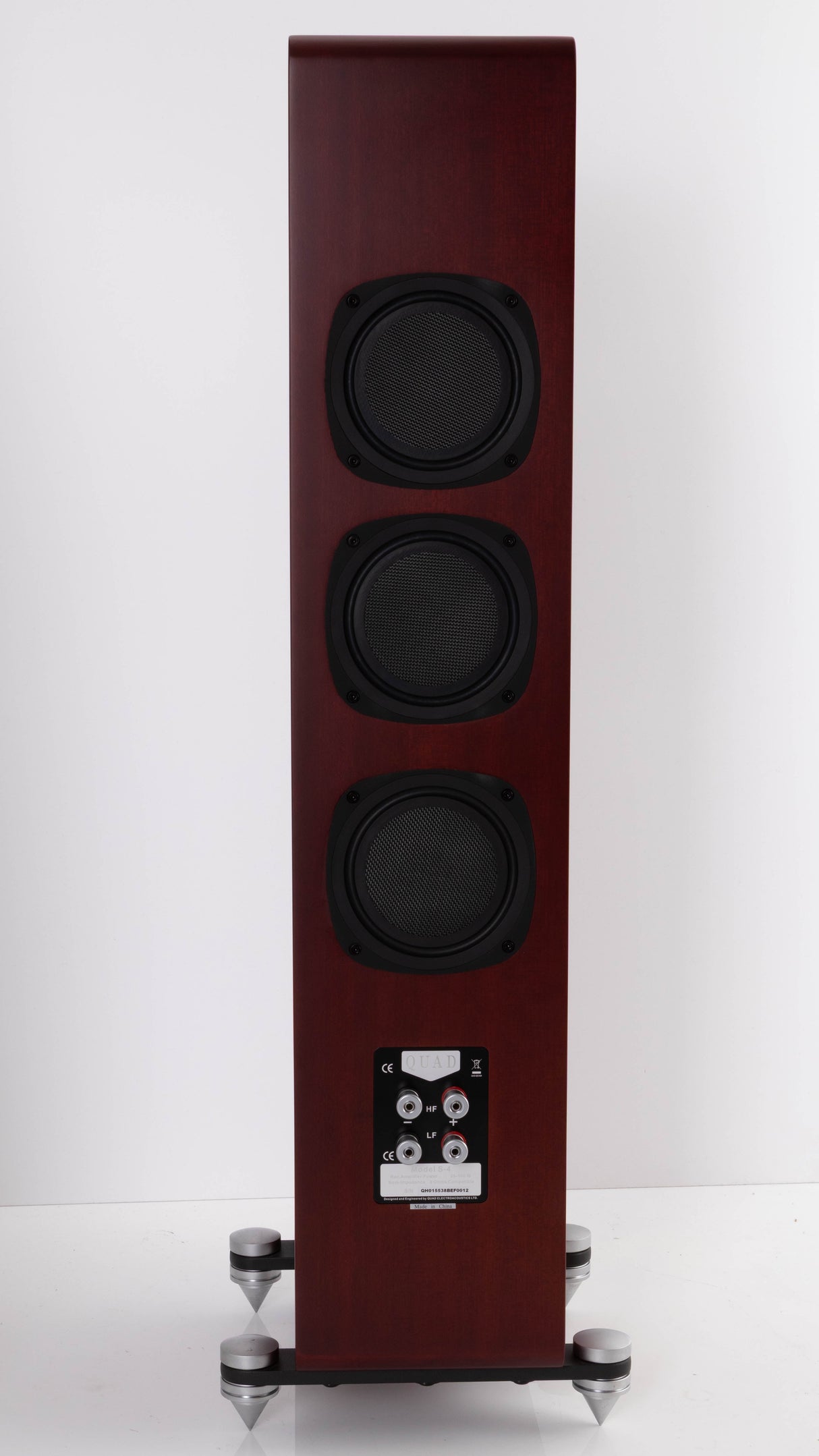 Rear view of a used Quad S-4 Floorstanding Speaker in a Sapele Mahogany finish