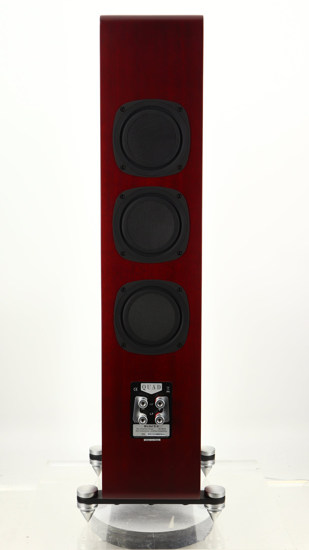Rear view of a used Quad S4 Floorstanding Speaker in a sapele mahogany finish