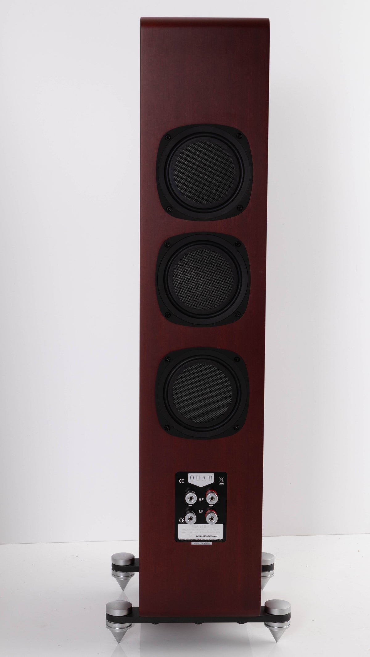 Rear view of a used Quad S-4 Floorstanding Speaker in a Sapele Mahogany finish