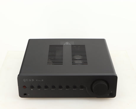 Top of a used Quad Vena II Integrated Amplifier in a lancaster grey finish