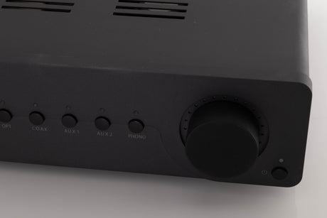 Close up view of a used Quad Vena II Play Integrated Amplifier in Lancaster Grey