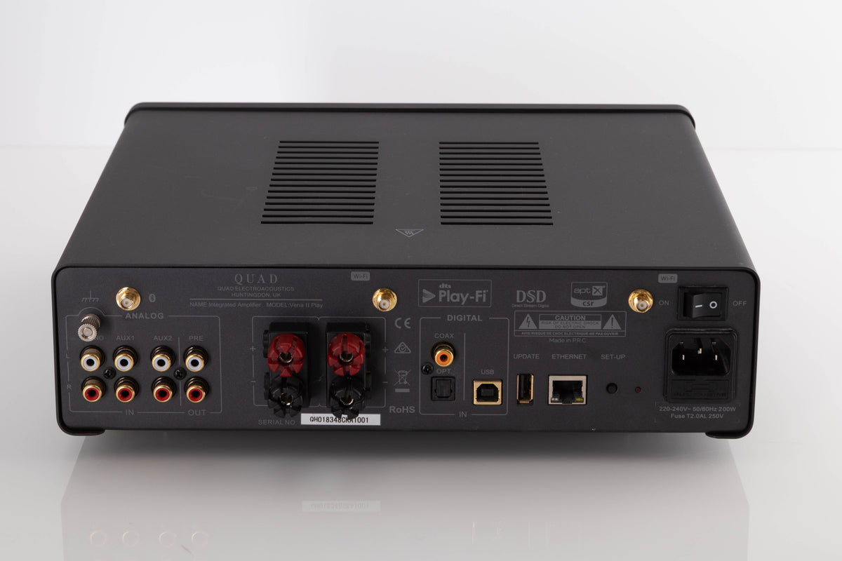 Rear view of a used Quad Vena II Play Integrated Amplifier in Lancaster Grey