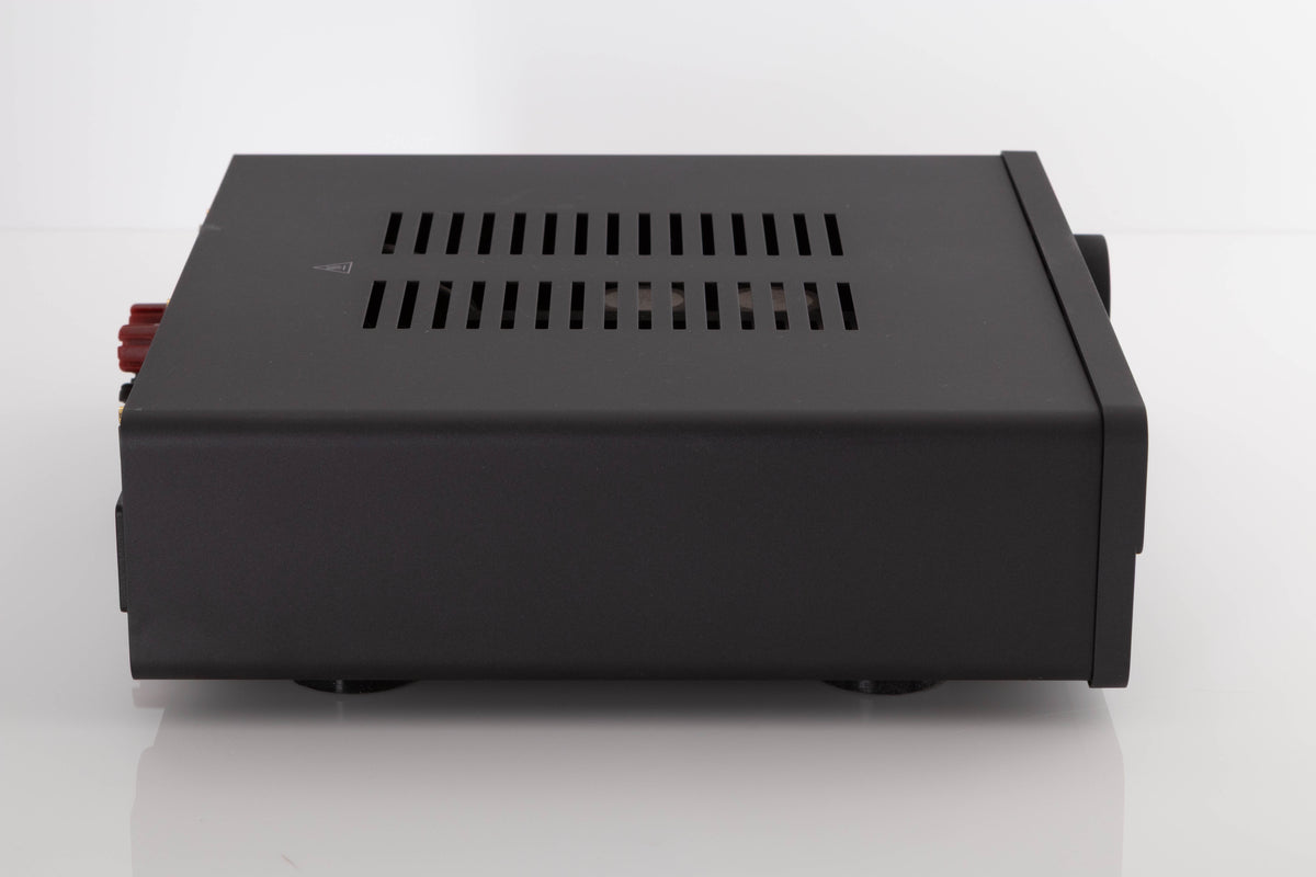 Side view of a used Quad Vena II Play Integrated Amplifier in Lancaster Grey