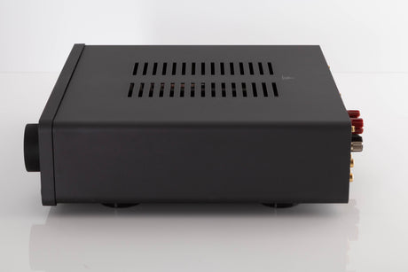 Side view of a used Quad Vena II Play Integrated Amplifier in Lancaster Grey