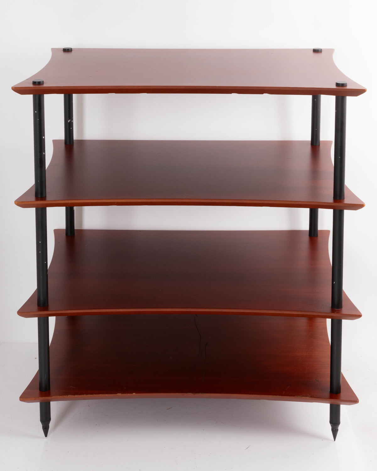 Rear view of a used Quadraspire 4 Shelf Hifi Stand in a Dark Cherry / Black finish