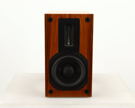 Front view of a used Red Rose Music Spirit Ribbon Standmount Speaker in a rosewood finish