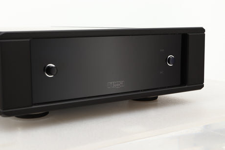 Close up of a used Rega Aria MK3 Phonostage in a black finish showing the screen