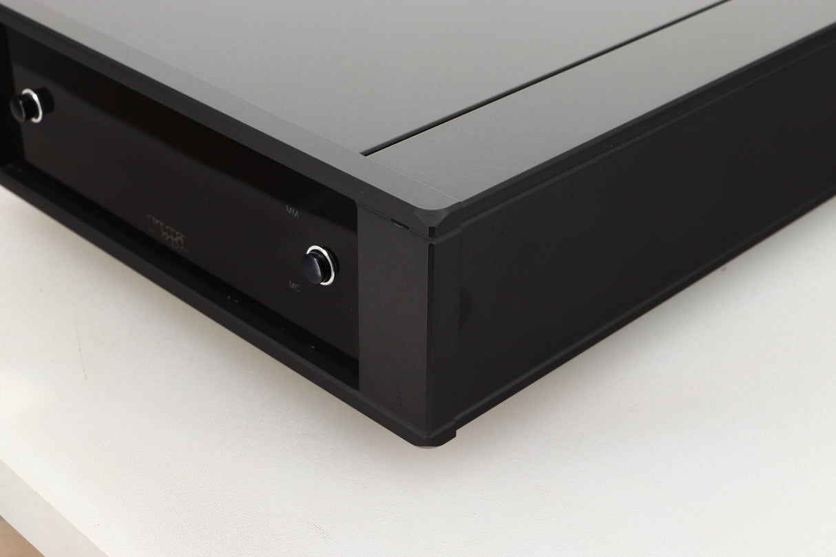 Front right corner of a used Rega Aria MK3 Phonostage in a black finish