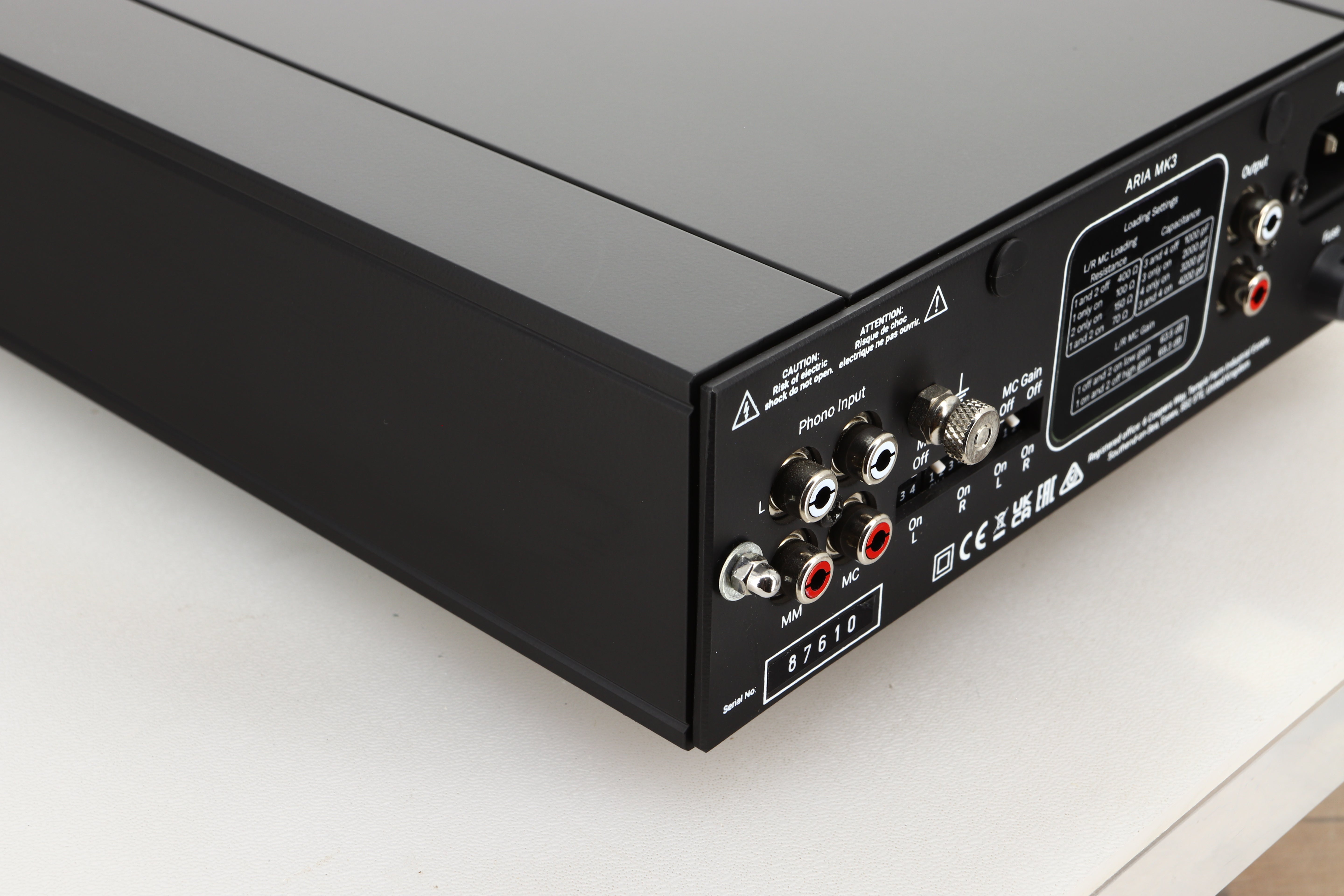 Rear right corner of a used Rega Aria MK3 Phonostage in a black finish