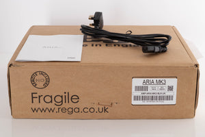Box of a used Rega Aria MK3 Phonostage with mains cable, and manual