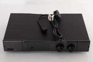 Top of a used Rega Brio Integrated Amplifier in a Black finish showing Mains Cable