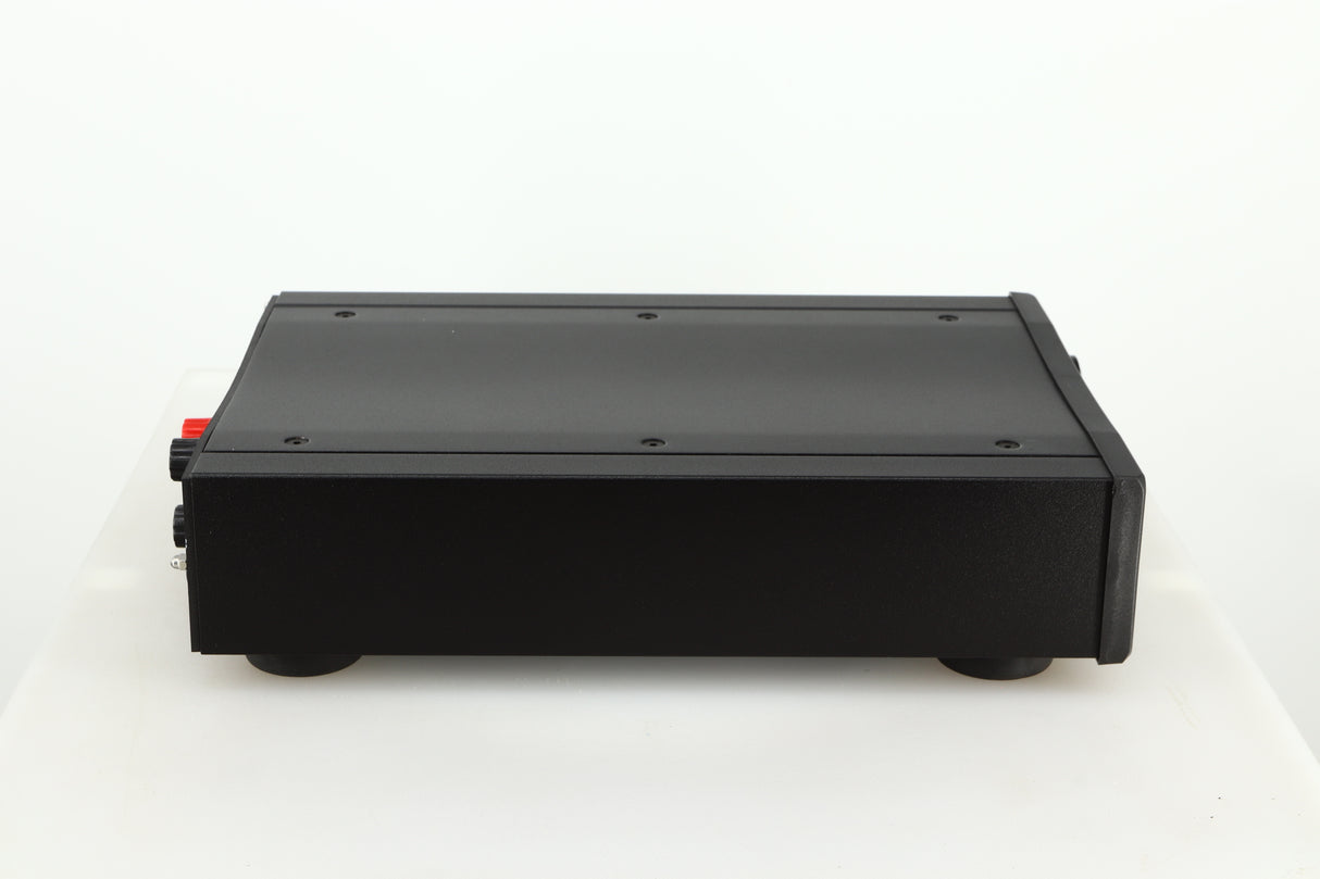 Left side view of a used Rega Brio-R Integrated Amplifier in a black finish