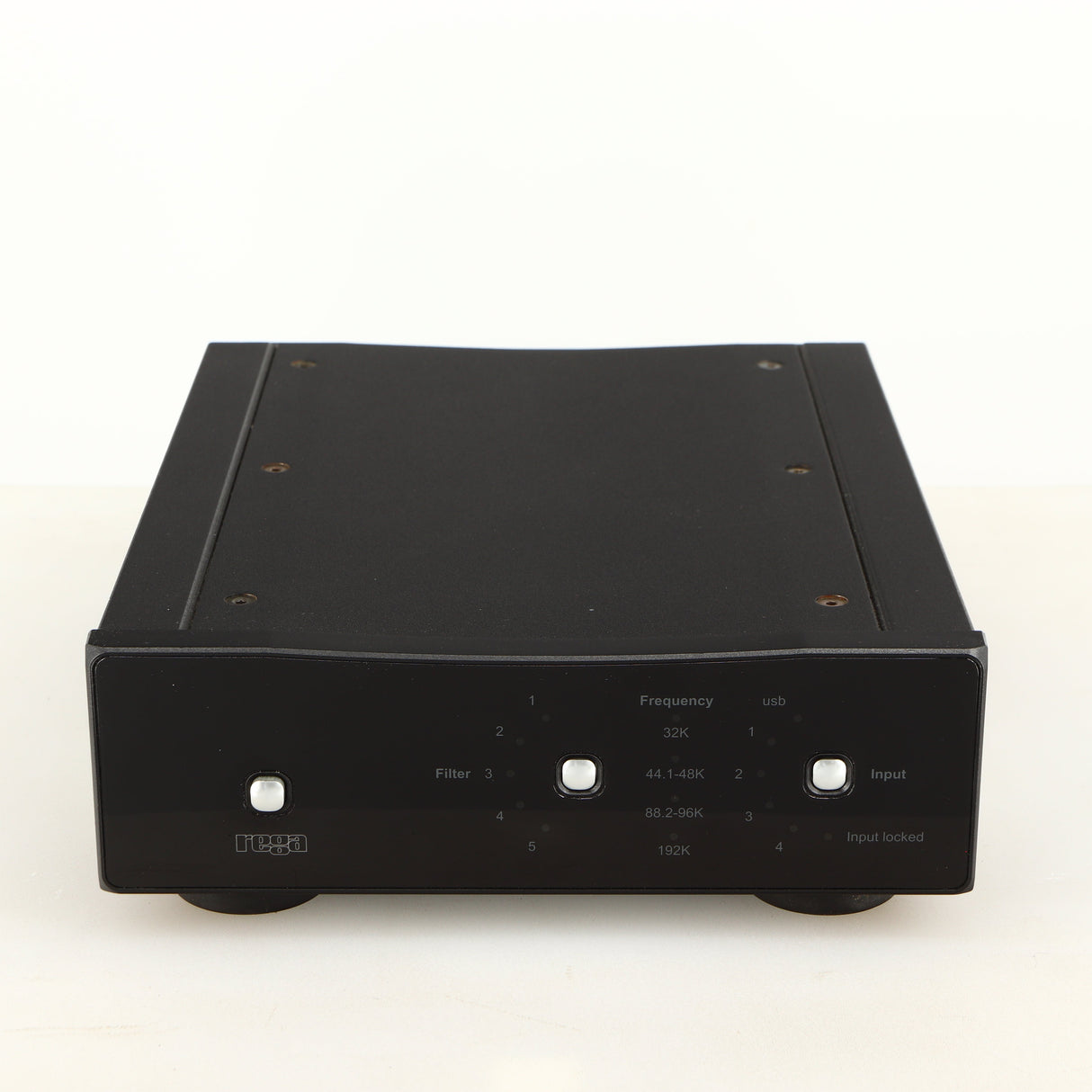 Front view of a used Rega DAC Digital Analogue Converter in a black finish